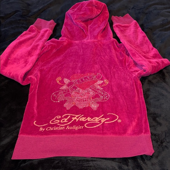 Christian Audigier Jackets & Blazers - Ed Hardy Hot Pink Velour Hoodie Top🍀